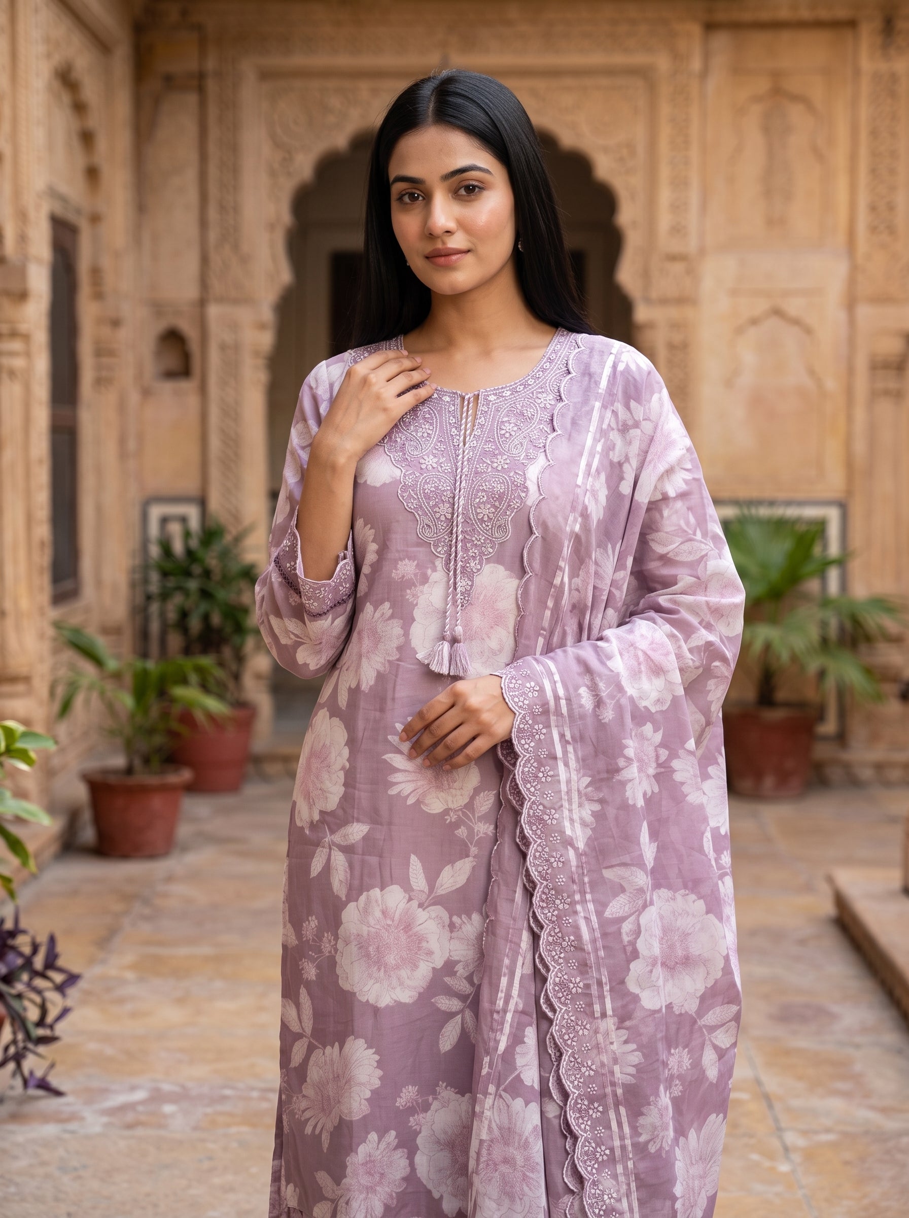 Paridhan Lilac Cotton 3-Piece Suit