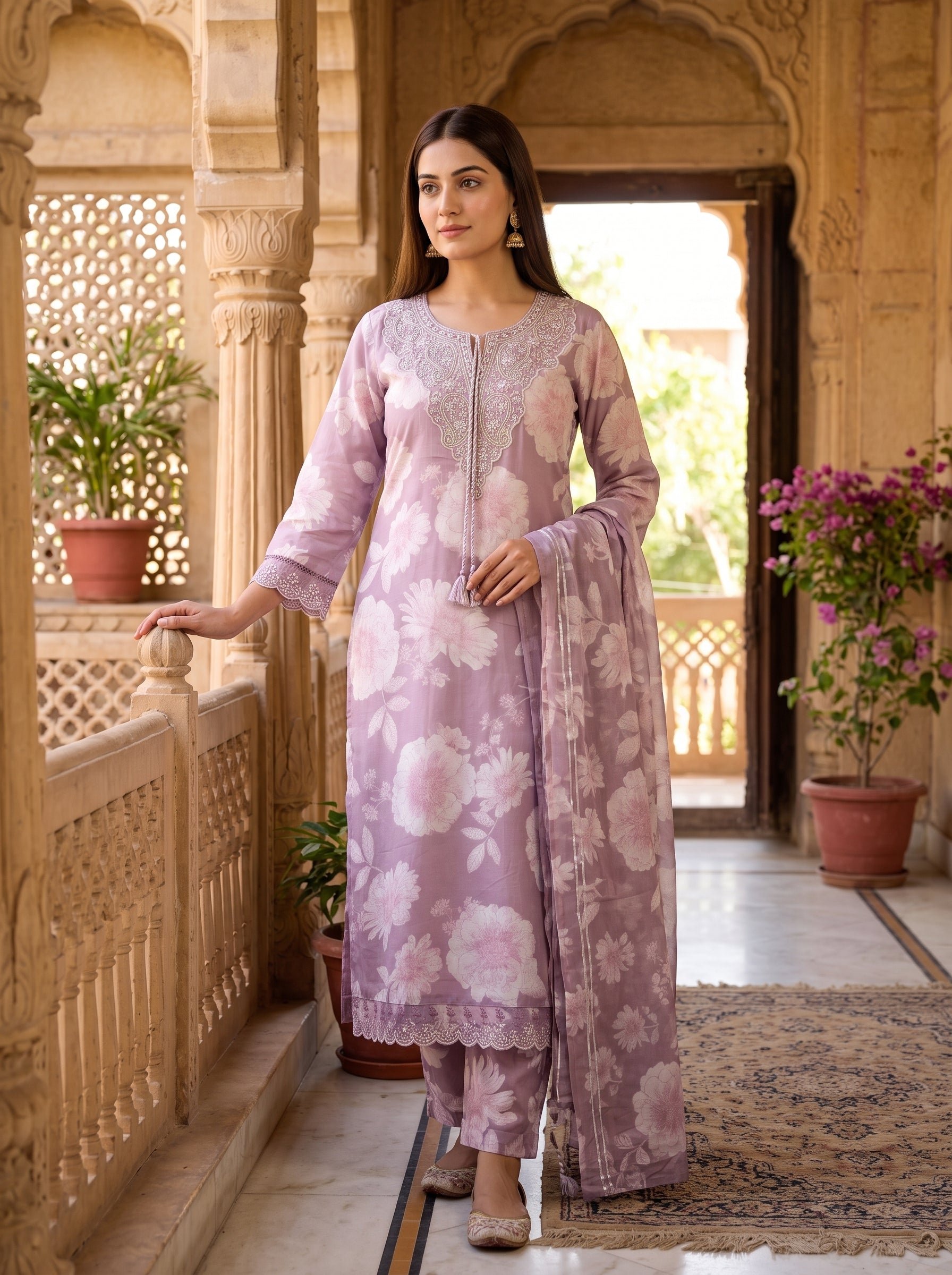Paridhan Lilac Cotton 3-Piece Suit