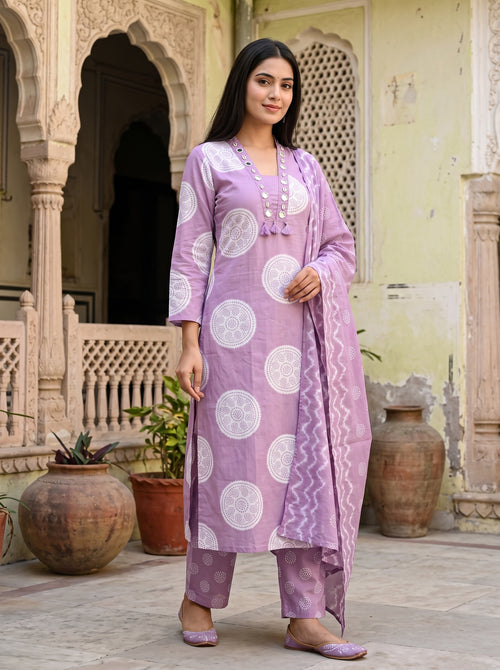 Paridhan Lavender Cotton 3-Piece Suit