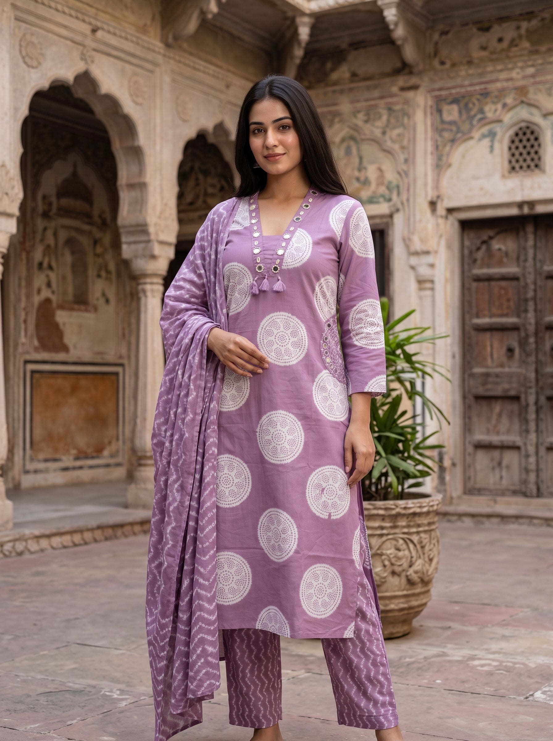 Paridhan Lavender Cotton 3-Piece Suit