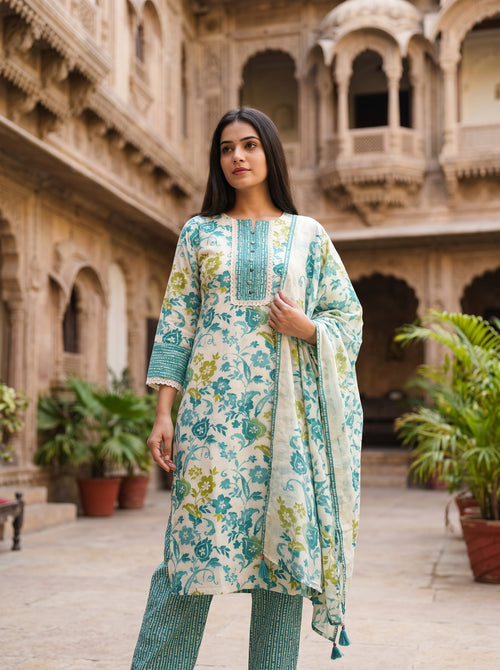 Paridhan Flora Cotton 3-Piece Suit