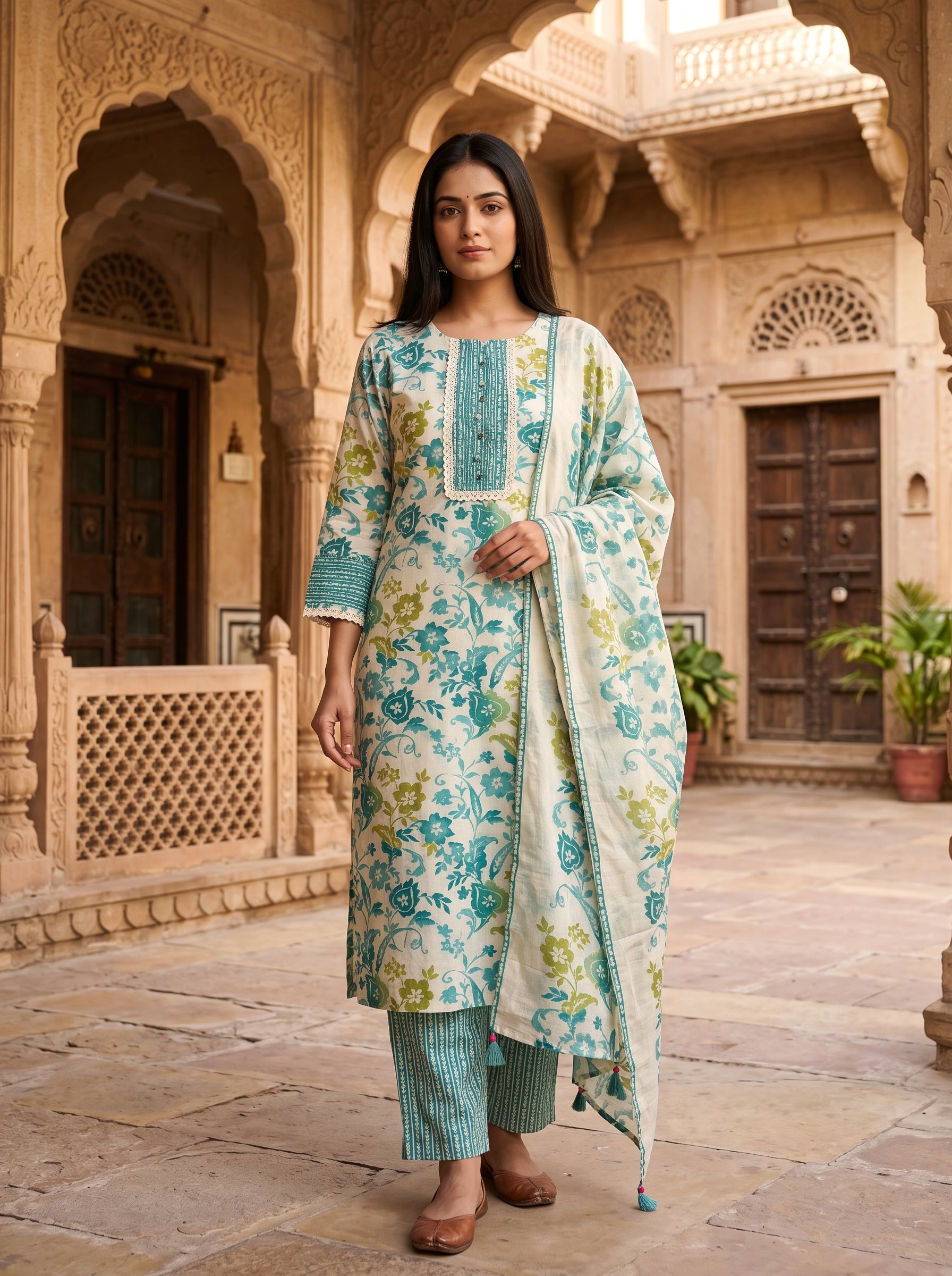 Paridhan Flora Cotton 3-Piece Suit