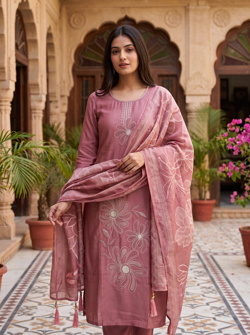 Paridhan Dusty Rose 3-Piece Kurti Set
