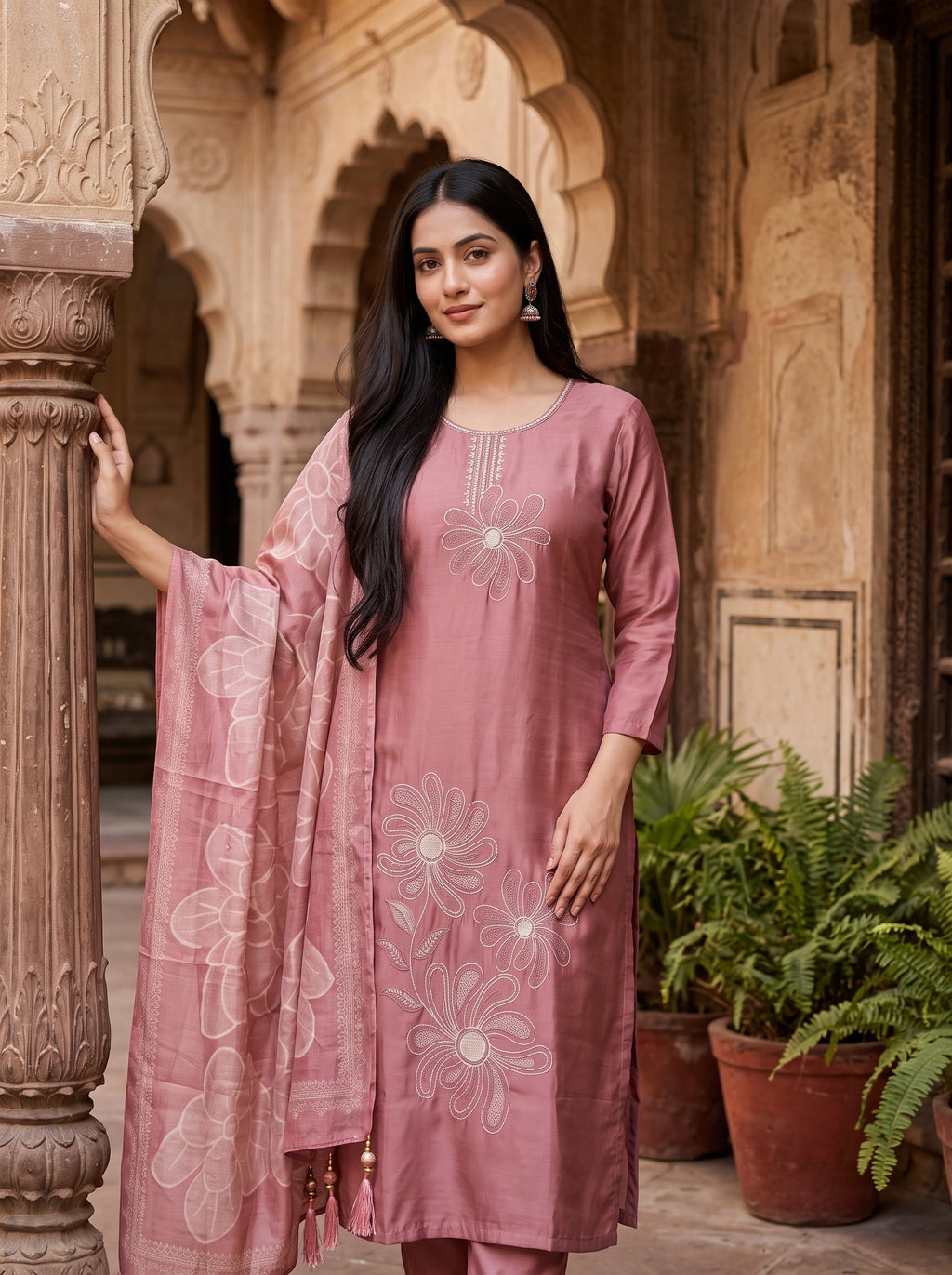 Paridhan Dusty Rose 3-Piece Kurti Set
